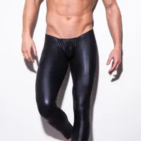 Groothandel-sexy zwart lederen-achtige mannen skinny legging stretchy man broek 24-35 inch taille