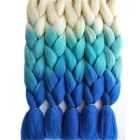 Vente chaude 3Tone Blonde Bleue Ombre Synthétique Jumbo Tresses Extensions de Cheveux 24 pouces 65 CM 5 pcs / lot Cheveux En Vrac pour Boîte Tresses Crochet Style