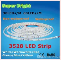 IP65 Wodoodporna 5m 3528 SMD 30 60EDS / M 12 V Elastyczne światła LED Strip Biały / ciepły biały / niebieski / zielony / czerwony / żółty 5m / rolka