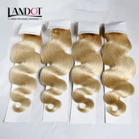 Russisches Körper-Wellen-Jungfrau-Haar-Grad 8A Farbe # 613 Bleichmittel-blondes Menschenhaar spinnt Bündel Remy-Erweiterungen 3 / 4Pcs Los-12-30Inch Doppelte Schüsse