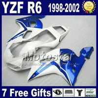 Gratis fraktfeedningar för Yamaha YZF-R6 1998-2002 YZF 600 YZFR6 98 99 00 01 02 Blue White Fairing Body Kits VB92
