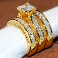 Victoria Wieck Funkelnde Modeschmuck Prinzessin Ring 14KT Gelbes Gold Füllte 3 IN 1 Weiß Topaz Party CZ Diamant Frauen Hochzeit Braut Ring