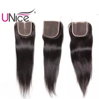UNice Hair Peruana Straight Free Part closure Virgin Brazilian cabello humano 4x4 Cierres de encaje Indian Remy Hair Top Closures Malaysian