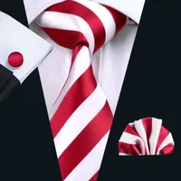 Fast Shipping Stripe Tie Set Red Silk Hankerchief Cufflinks Set Jacquard Woven Classic Business Necktie Classical Cheap Neck Ties N-0242