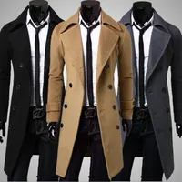 Горячие продажи 2015 новый бренд зима мужская длинные горох пальто мужская шерсть пальто отложным воротником двубортный мужчины пальто Англии ветер