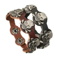 Nouveaux bracelets de charme de mode cinq charme de crâne pour les hommes Infinity Button 2 couleur bracelets en cuir bijoux
