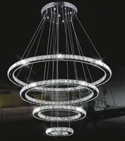 Большие современные подвесные светильники светодиодные люстры K9 хрустальные приспособления суспензии для живой столовой комната 4 алмазное кольцо Luster Luster Lighting круг LLFA