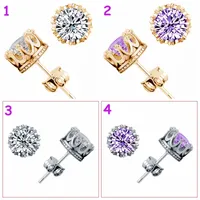 Lady Fashion Crystal Ear Clip Men girl party shiny Earing Sterling Silver Plating White GOLD Crown Wedding Stud Earring 4colors
