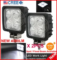 EMS 2PCS 4.25 "40W 4LED * 10W CREE LED Driving Work Light Square Offroad SUV ATV 4WD 4x4 Spot / Flood Beam 12 / 24V 4000LM Camion Ambermaglio