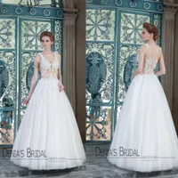 2015 robes de mariée sexy une ligne pure Illision Top sangles dentelle v cou dentelle perles fleurs faits à la main étage longueur robes de mariée