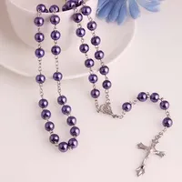 Wholesale-Glass Pearl Catholic Santo Rosario Beads regalos cristianos El collar de la cruz