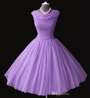 1950 Retro Promkleider Cowl Ausschnitt Watermelon Lavendel Brautjungfer Kleider Rüschen Ballkleid Prinzessin Kleider knielangen Partei-Kleider