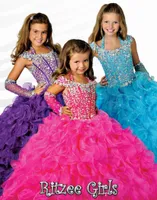 Sıcak Moda RITZEE Kız Girls Pageant Elbiseler Little Girls Parti Dans Elbiseleri Gerçek Fotolar Halter Bükümlü Bingbing Çocuk Resmi Dresses