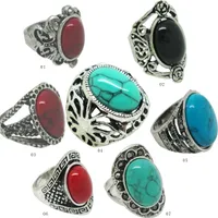 Vintage Turquoise Antique Silver Rings Adjustable SizeVintage Single Turqus Mixed Styles Vintage Gemstone Rings Turquoise Rings TR028