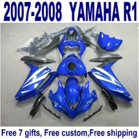 Set de carrocería de freeship para carenados YAMAHA YZF R1 07 08 azul nuevo kit de carenado de negro YZF-R1 2007 2008 YQ37