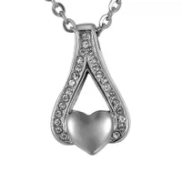 Lily en acier inoxydable bijoux de crémation strass rubans creux coeur Memorial Urn collier souvenir pendentif en frêne avec sac cadeau et chaîne
