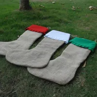 Toptan Boşlukları Yeni Coming Jüt Çorap ile Pamuk Manşet Hediye Tutucu Noel Decroation için Üç Renk DOM106191