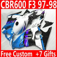 Bright Blue White Motorcycle Fairing Kit för Honda CBR 600 F3 CBR600F3 1997 1998 CBR600 F3 Fairings Parts 95 96 JWOV
