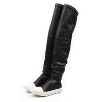 تمتد الخريف الشتاء فوق الركبة أحذية النساء السود الكاكي سميكة بيضاء أسفل منصة الأحذية المسطحة الفخذ أحذية عالية أحذية طويلة