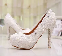 White Beautiful Vogue Lace Pearl High Heels Elegant Wedding Bridal Shoes Wedding Bridesmaid Shoes