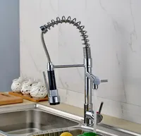 Wholesale And Retail Modern Chrome Brass Kitchen Faucet Dual Sprayer Spring Vessel Sink Mixer Tap