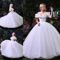 2017 Cinderella Pure White Wedding Dresses Sexy Off Shoulder Vestido de Novia En linje Organza Draped Plus Size Modest Garden Bridal Gowns