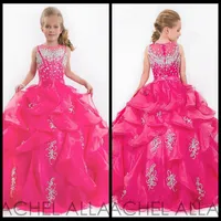 2015 Cute Glitz Little Girls Pageant Dresses Children Princess Shiny Heavy Beaded Kids Flower Girl Dress Fuchsia Kids Prom Dresses