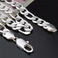12mm 20inches 925 Sterling Silver Plated Figaro Chain Halsband Fashion Jewelry for Men Top Quality