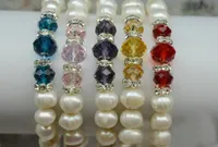 7-8 MM 100% Puro Perlas de Oyster de Agua Dulce Naturales de cristal Pulsera encanto Fuerza elástica Joyería de Perlas Pulsera de Perlas de Boda