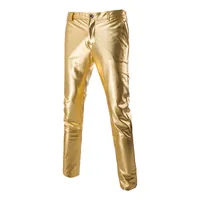 Pantalones de oro para hombre 2017 Shiny Bronzing Slim Fitness Pantalones informales Hombres de club nocturno Slim Fit Pantalones ligeros Trajes de escenario masculino Pantalones Shiny