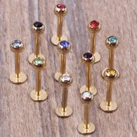 Guld läppstång 100st / lot mix 7 färger stålkropp smycken piercing läppring labret