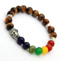 Neue Produkte Großhandel 8mm natürliche Tigerauge Stein Perlen 7 Chakra Buddha Armband, Yoga Meditation Energie Schmuck