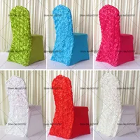 50 stks 3D Satin Rozet Bloem Back Banket Lycra Chair Cover voor huwelijksgebruik