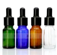 在庫あり10mlガラス瓶琥珀色の緑の透明な滴ボトル丸形の空の電子液体ボトルw /金の黒い帽子のためのエッセンシャルオイル