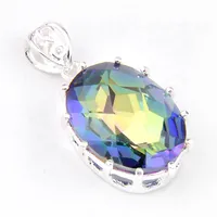 LuckyShine Best Price Oval Dazzling Fire Multi-color Natural Mystic Topaz Crystal 925 Sterling Silver Wedding Pendants Russia American Austr