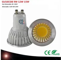 Super Bright GU10 Bulb Light Dimmable LED taklampa Ljus Varm / Vit 85-265V 9W 12W 15W GU10 COB10 LED Lampa Light GU10 LED Spotlight