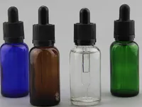 Ecig Vape Juice 30ml Glas Round Dropper Bottle Child Proof Resistant Caps Slim Dropper Bottle Black and White Tops med montering