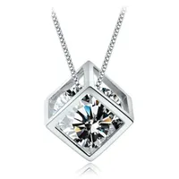 925 bijoux en cristal en argent sterling cube carré colliers déclaration pendentif diamant mariage vintage mode femme