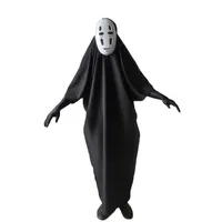 Scary No-Face Spirited Away Косплей Дети Взрослые Мода Длинный черный костюм с маской для партии, Хэллоуин