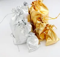 Gaas satijn sieraden tassen sieraden 100 stks / partij zilver / vergulde kerst geschenk pouches tas 7x9cm 9x12cm 13x18cm
