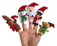 5 adet / grup Noel Parmak Kuklaları Peluş Oyuncaklar Karikatür Noel Baba Kardan Adam El Kukla Noel Geyik Dolması Hayvanlar
