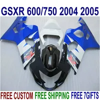 Высококачественные кузова для Suzuki GSXR600 GSXR750 04 05 обтекатели K4 GSX-R600 / 750 2004 2005 Blue White Black Carting Kit QE21