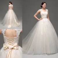 Da Designer vestidos de casamento vestido de baile 2018 Luz baratos Champagne Lace vestidos de noiva com destacável Bolero Tulle Vestido de casamento do Victorian