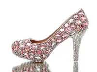 Piękne różowe kryształowe buty ślubne Wspaniałe Rhinestone wysokie obcasy Handmade Luksusowa Lady Evening Prom Girl Birthday Party Shoes