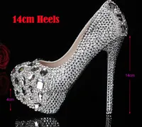 Zilver Custom Make Plus Size Hoge Hak Kristallen en Rhinestones Bruids Bruiloft Pumps Schoenen Diamond Lady Shoes Party Prom High Heels