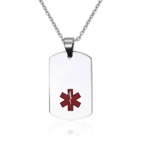 Medical Alert Stainless Steel Large ID Dog Tag Pendant Necklace Mens Medical ID Jewelry Includes 20 Inch Chain
