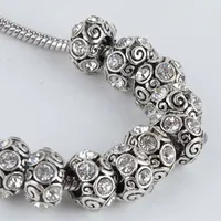 Bulk Wholesale Trendy Clear Rhinestone Spiral Tibet Silver European Big Hole Charm Beads Fit Bracelet
