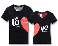 Venta al por mayor-hombres mujeres pareja de moda camiseta tops para 2015 amantes Verano corazón forma de algodón ropa casual para la ropa del amante