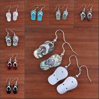 Wholesale 10 Pair Charm Natural White/Black Colorful Abalone shell slippers shape Dangle Hook Earring Women Eardrop Jewelry