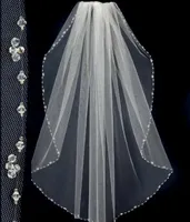 2019 novo design véu de noivos curtos com frisado pinterest popular branco / marfim véu de nupcial um véu de renda de casamento de casamento
